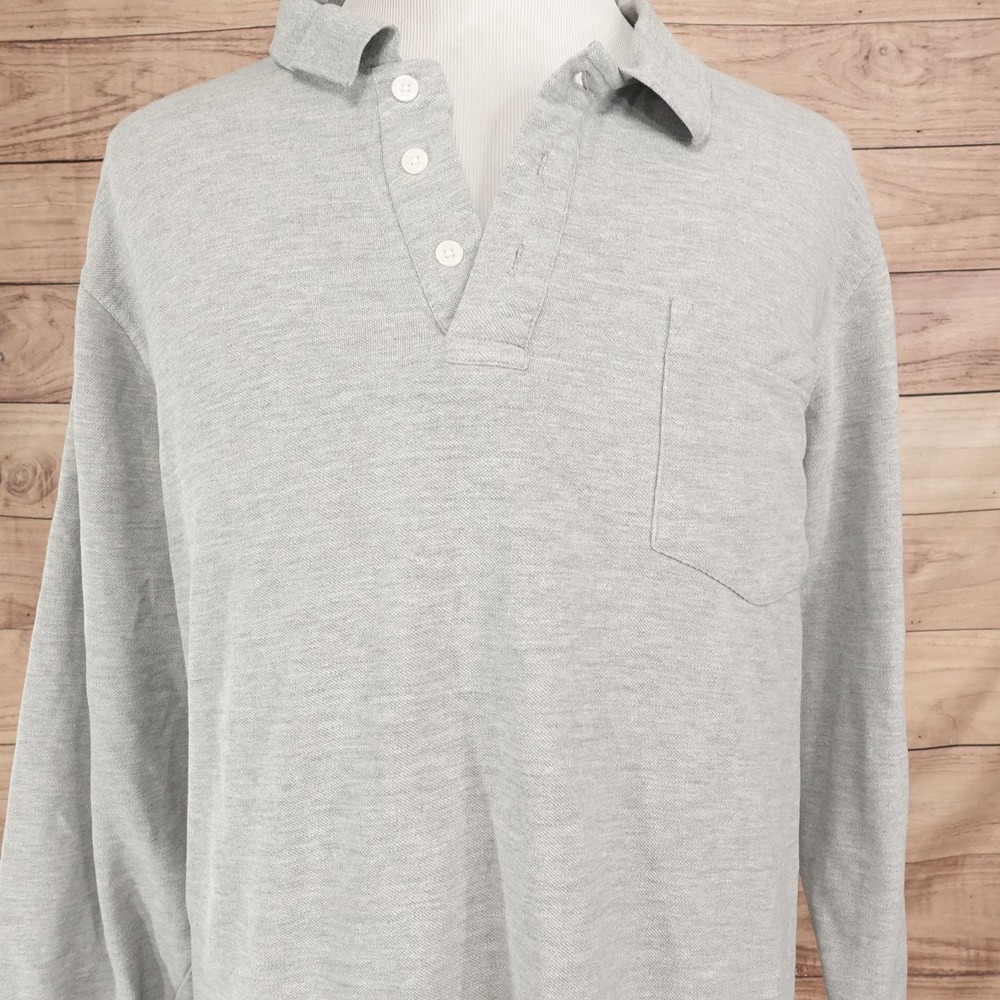 KINGSIZE Polo Shirt Mens 2XL Gray Cotton Polyester Long Sleeve Tagless Pocket